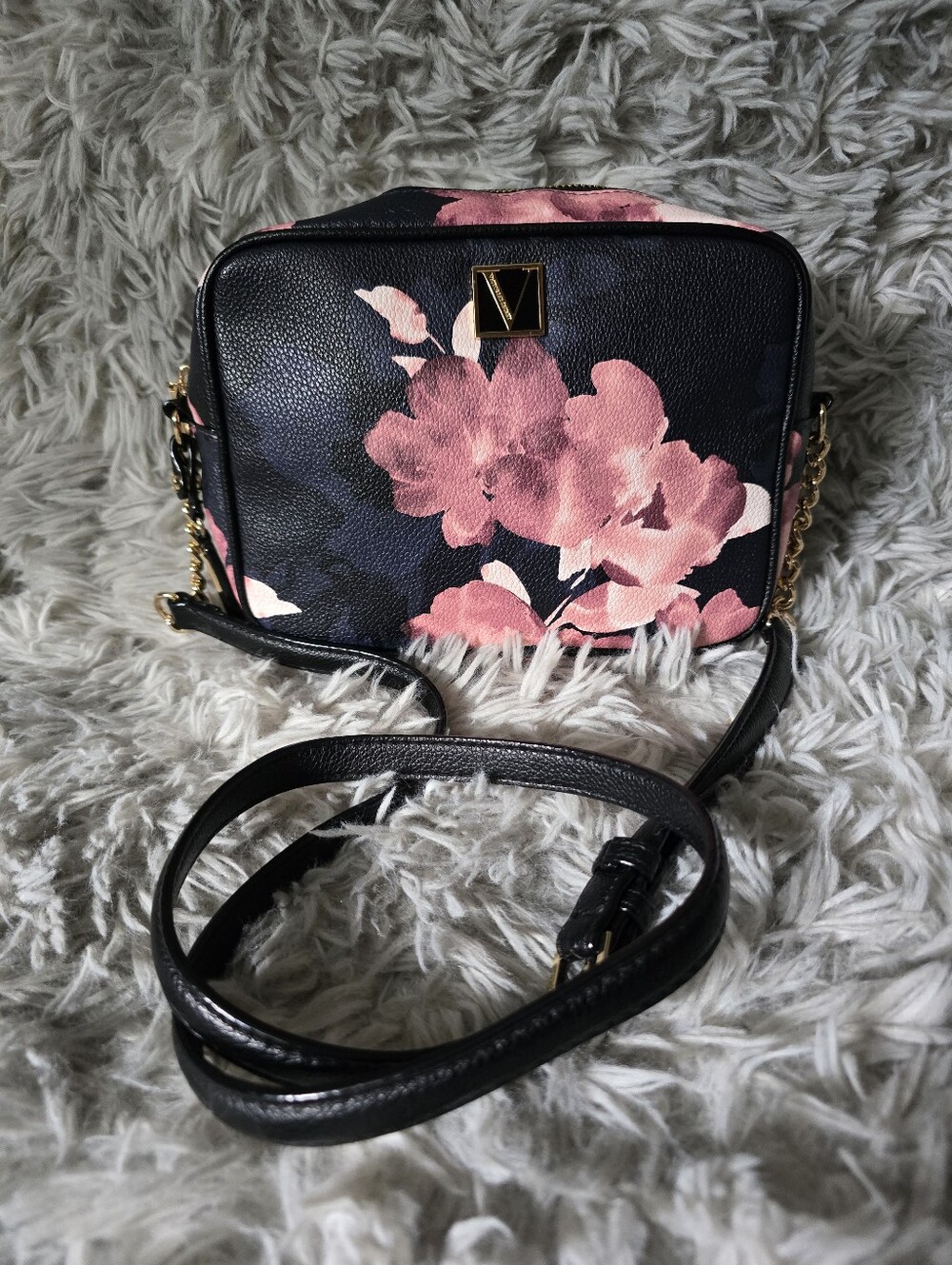 Victoria's Secret Black Floral Crossbody Bag